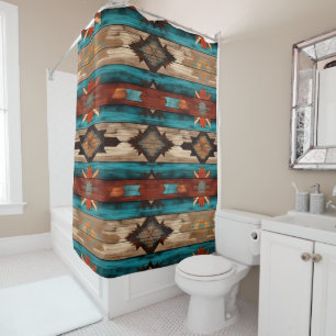 western faux wood tiled pattern shower curtain