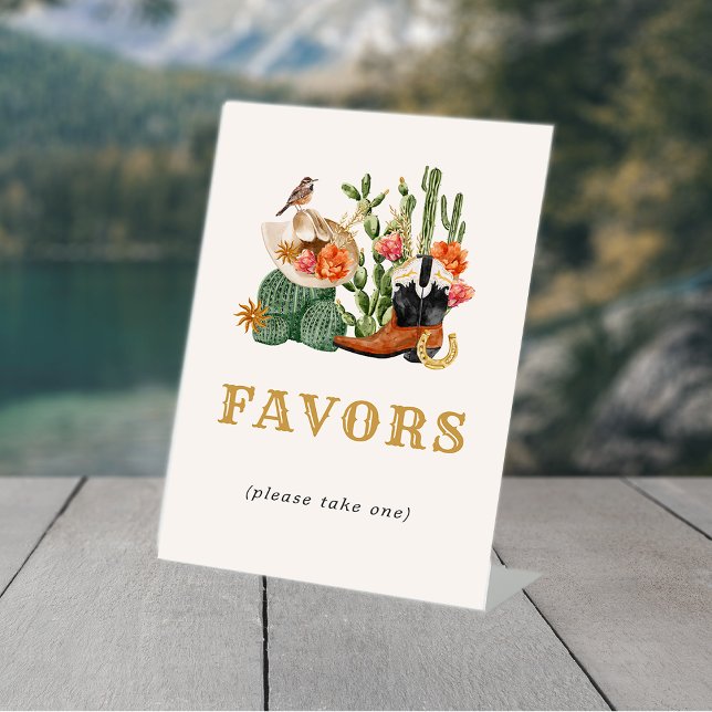Western Favors Pedestal Sign (Boho Western Favors Table Top Pedestal Sign with Cactus by Painted Paperie
)