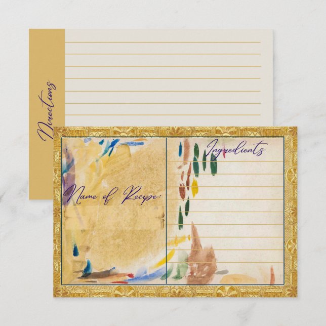 Western Feathers Gold Flat Recipe Card (Front/Back)
