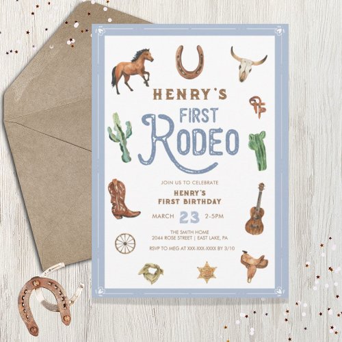 Western First Birthday Rodeo Baby Boy Invitation