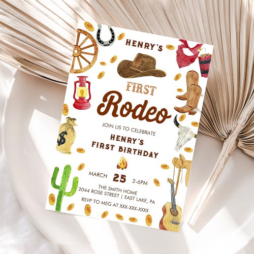 Western First Birthday Rodeo Baby  Invitation