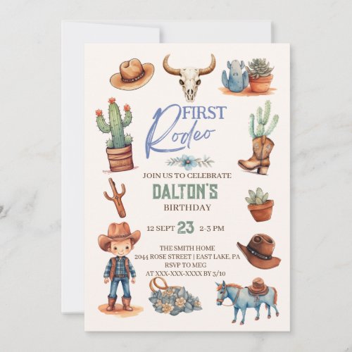 Western First Birthday Rodeo Cowboy Birthday Invitation