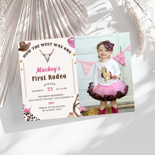 Western First Birthday Rodeo Rustic Cowboy Photo Invitation (Creator Uploaded)
