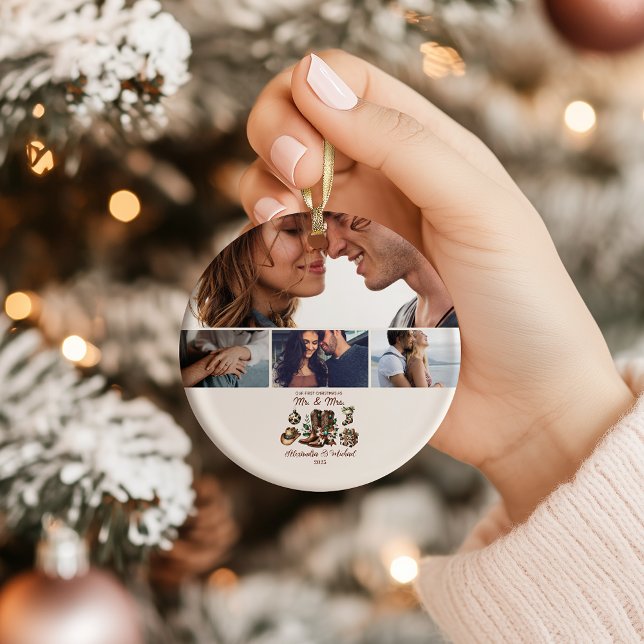 Western First Christmas As Mrs and Mr 4 Photo  Ceramic Ornament (Creator Uploaded)