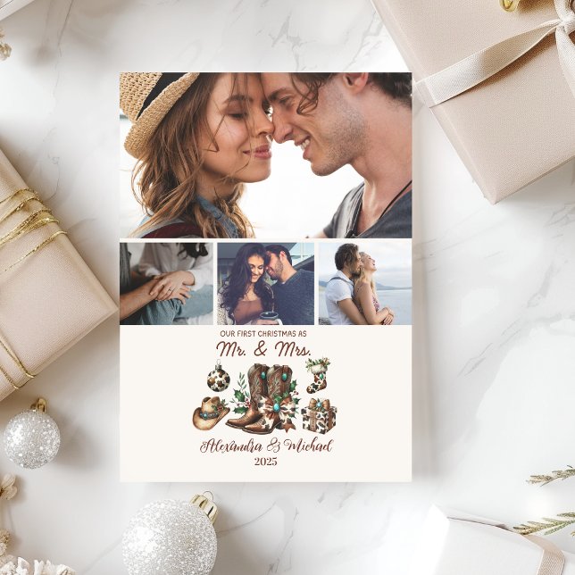 Western First Christmas As Mrs and Mr 4 Photo  Holiday Card (Creator Uploaded)