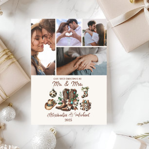 Western First Christmas As Mrs and Mr 5 Photo Holiday Card