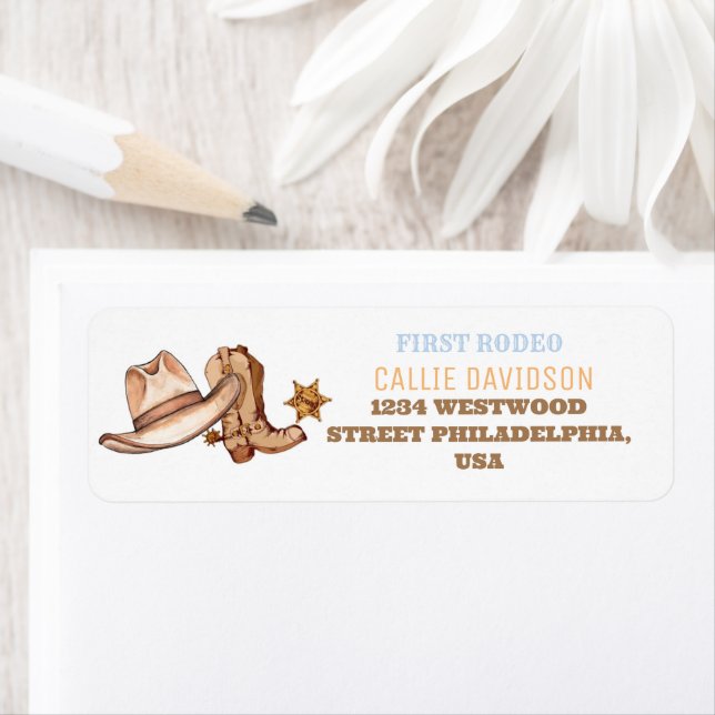 Western First Rodeo Birthday Party Boy  Label (Insitu)