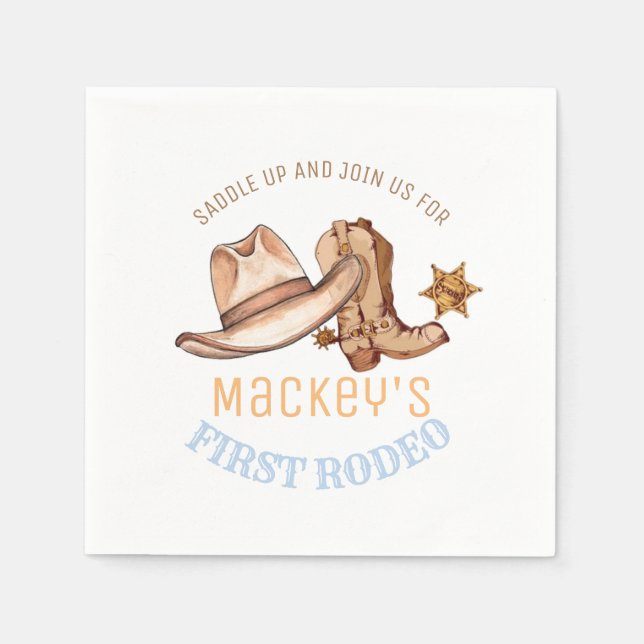 Western First Rodeo Birthday Party Boy  Napkins (Front)