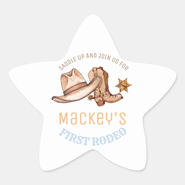 Western First Rodeo Birthday Party Boy  Star Sticker (Front)