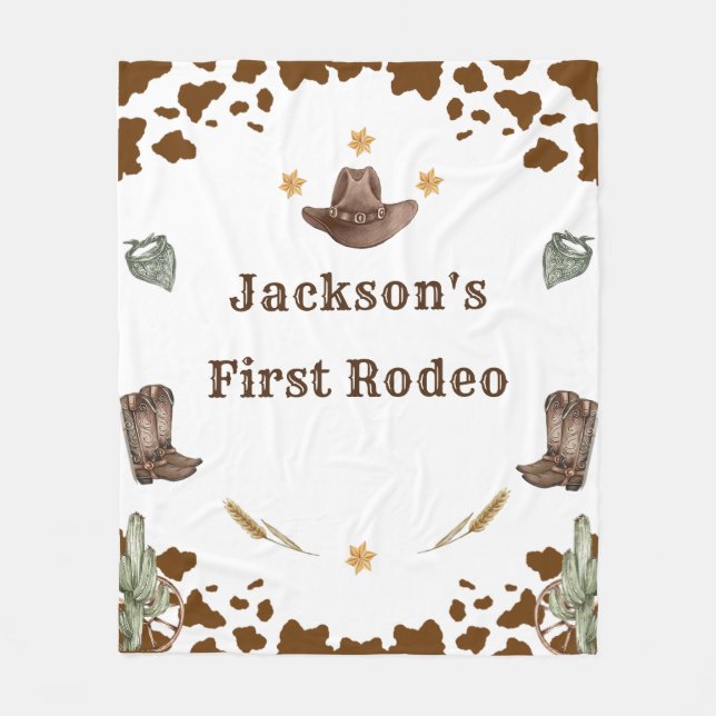 Western First Rodeo Birthday Party Fleece Blanket (Front)