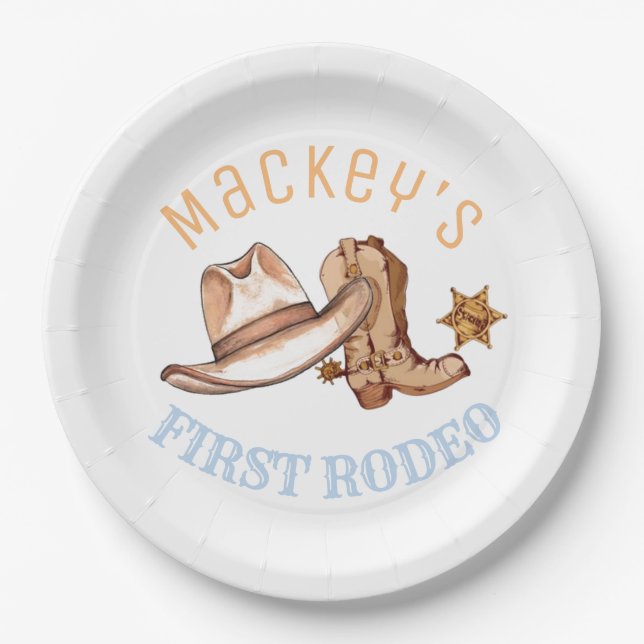 Western First Rodeo Birthday Party Paper Plate (Front)