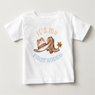 Western First Rodeo Birthday Party Paper Plate Baby T-Shirt