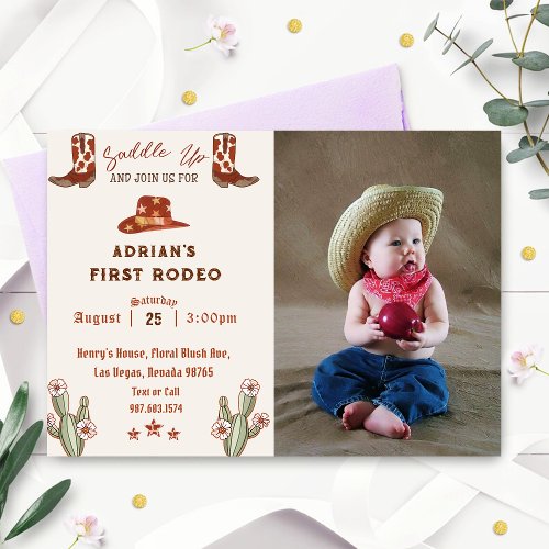 Western First Rodeo Birthday Photo Invitation