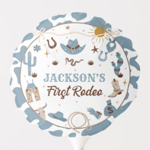 Western First Rodeo Boy 1st Birthday Blue Balloon