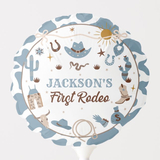 Western First Rodeo Boy 1st Birthday Blue Balloon (Front)