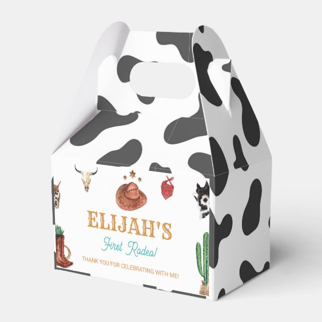 Western First Rodeo Cowboy Birthday Favor Box (Front Side)