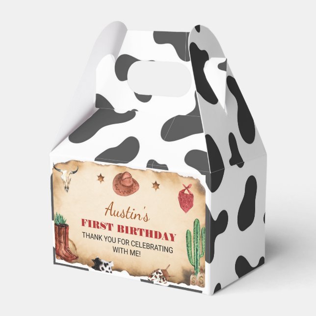 Western First Rodeo Cowboy Birthday Favor Box (Front Side)