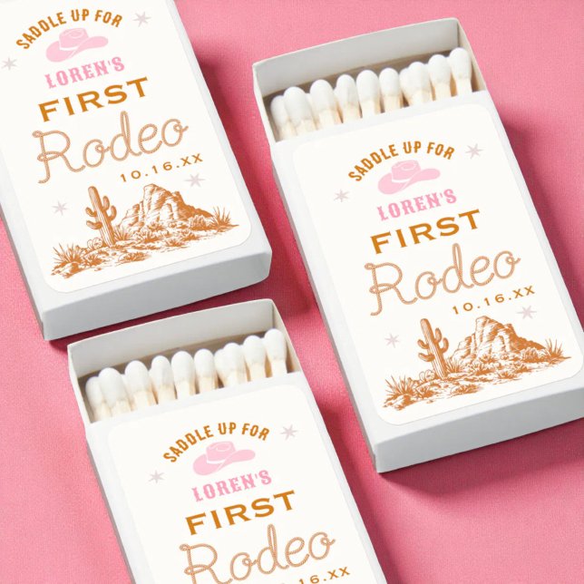 Western First Rodeo Cowgirl 1st Birthday Favors Matchboxes (Creator Uploaded)