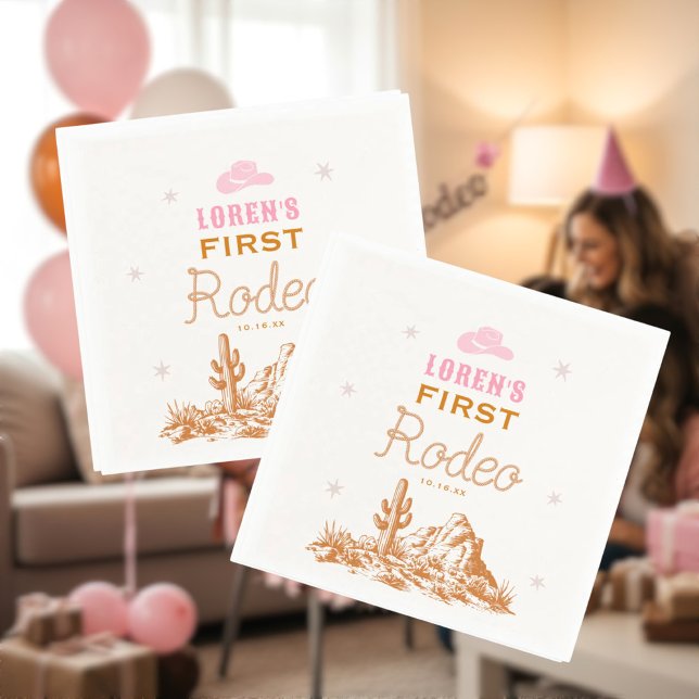 Western First Rodeo Cowgirl 1st Birthday Napkins (Creator Uploaded)