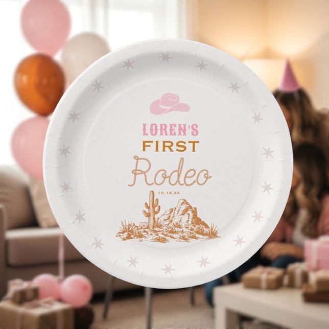 Western First Rodeo Cowgirl 1st Birthday Paper Plates (Creator Uploaded)