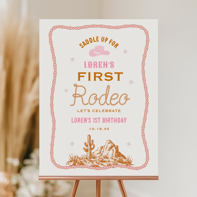 Western First Rodeo Cowgirl 1st Birthday Welcome Foam Board (Creator Uploaded)