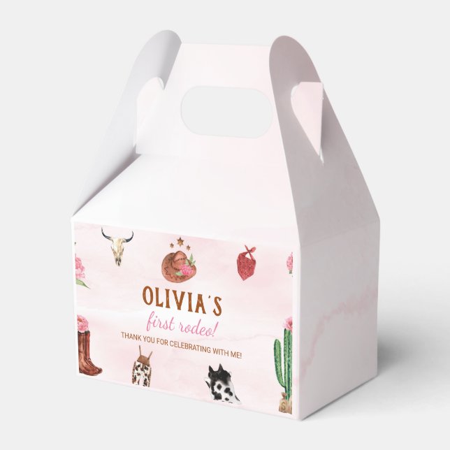 Western First Rodeo Cowgirl Birthday Favor Box (Front Side)