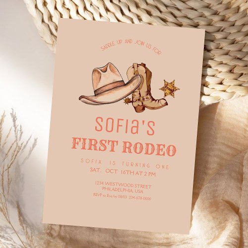 Western First Rodeo Cowgirl Pink Birthday Party Invitation