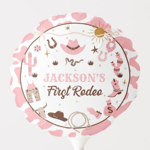 Western First Rodeo Girl 1st Birthday Pink Balloon