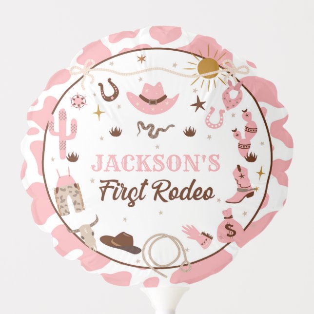 Western First Rodeo Girl 1st Birthday Pink Balloon (Front)