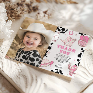 Western First Rodeo girl birthday photo thank you Invitation