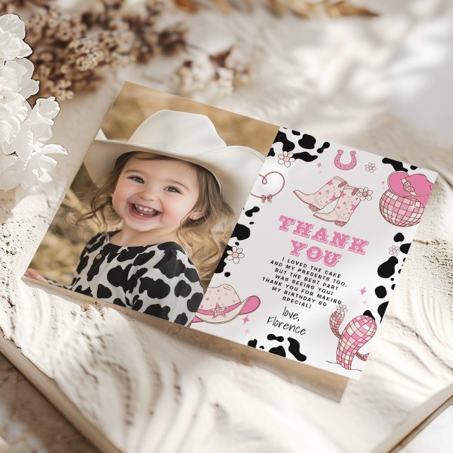 Western First Rodeo girl birthday photo thank you Invitation (Creator Uploaded)