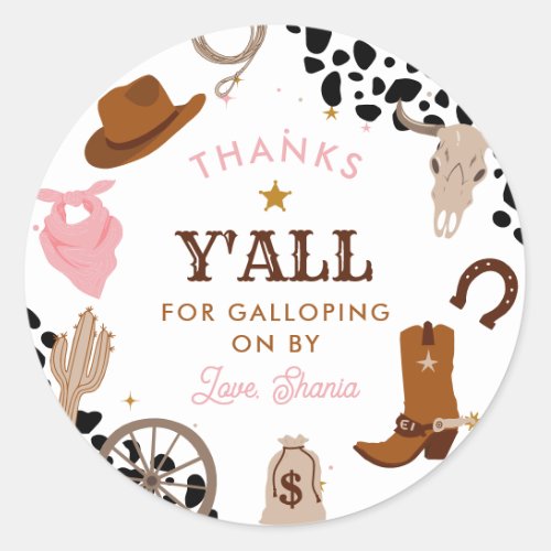 Western First Rodeo Girl First Birthday Thank You Classic Round Sticker