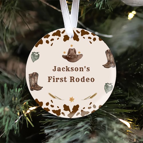 Western First Rodeo Party Ceramic Ornament