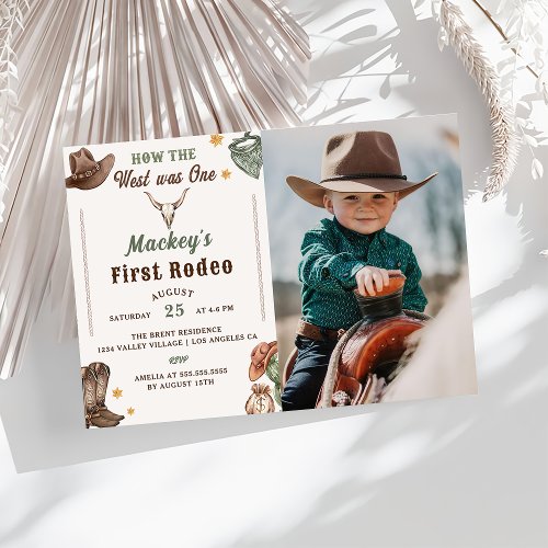 Western First Rodeo Rustic  Birthday Party Photo Invitation