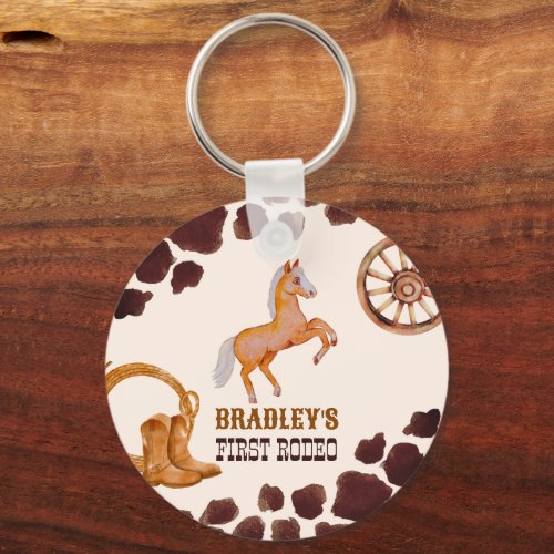 Western first rodeo saddle up horse birthday favor keychain