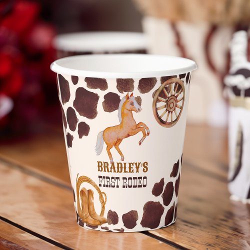 Western first rodeo saddle up horse birthday party paper cups