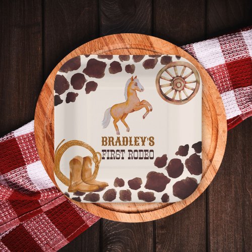 Western first rodeo saddle up horse birthday party paper plates