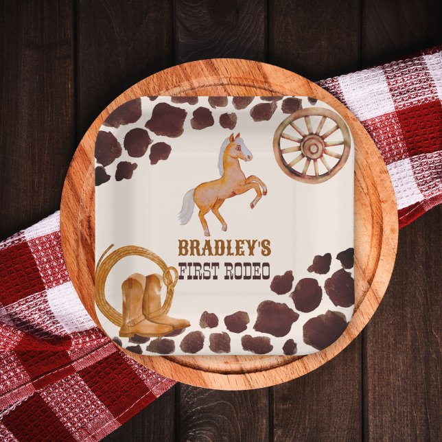 Western first rodeo saddle up horse birthday party paper plates (Creator Uploaded)