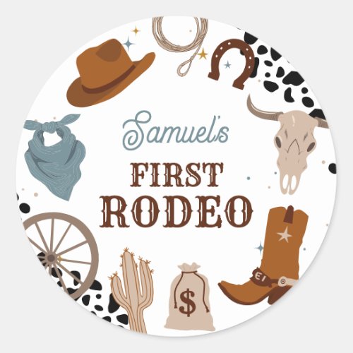 Western First Rodeo Wild West Boy First Birthday Classic Round Sticker