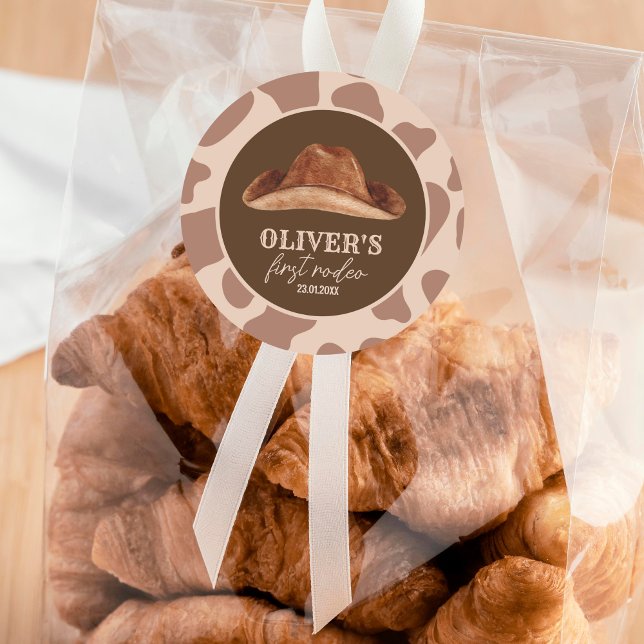 Western First Rodeo Wild West Cowboy 1st Birthday Classic Round Sticker (Creator Uploaded)