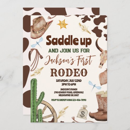 Western First Rodeo Wild West Cowboy Birhday Invitation