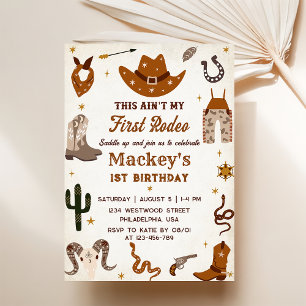 Western First Rodeo Wild West Cowboy Birthday Invitation