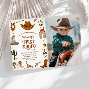 Western First Rodeo Wild West Cowboy Birthday Invitation