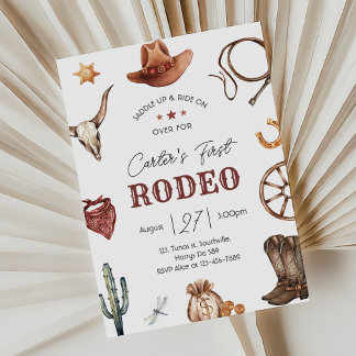 Western First Rodeo Wild West Cowboy Birthday Invitation