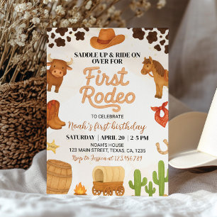 Western First Rodeo Wild West Cowboy Birthday Invitation