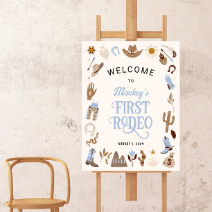 Western First Rodeo Wild West Cowboy Blue Birthday Foam Board