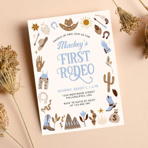 Western First Rodeo Wild West Cowboy Blue Birthday Invitation
