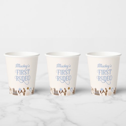 Western First Rodeo Wild West Cowboy Blue Birthday Paper Cups