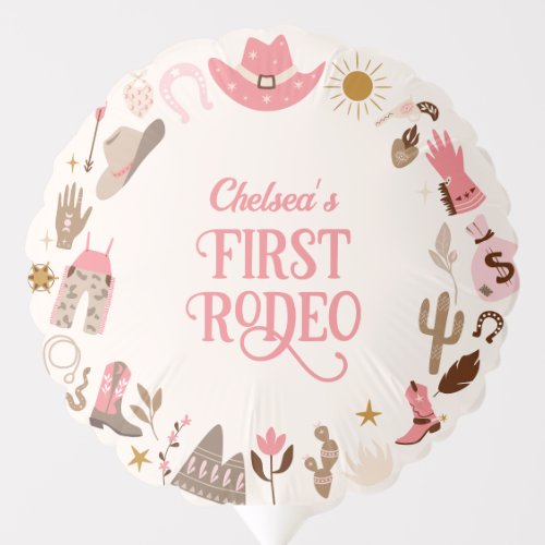 Western First Rodeo Wild West Cowboy Pink Birthday Balloon