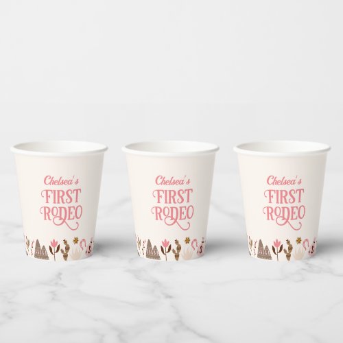 Western First Rodeo Wild West Cowboy Pink Birthday Paper Cups